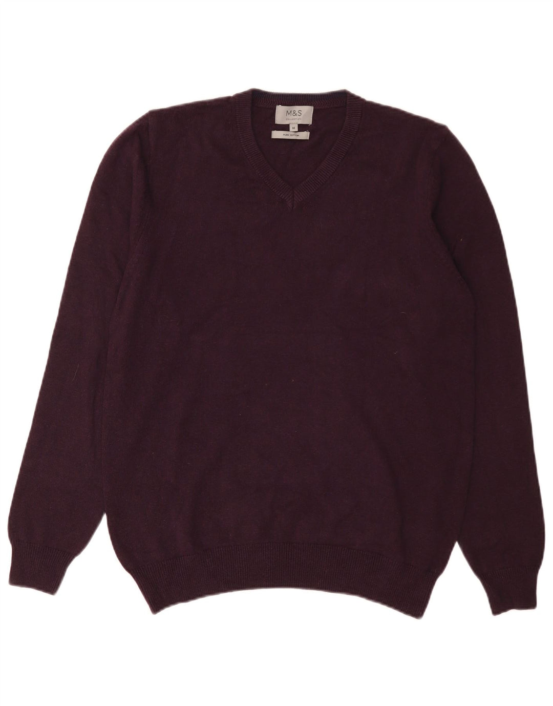 Marks & Spencer Herren-Pullover mit V-Ausschnitt aus mittelvioletter Baumwolle
