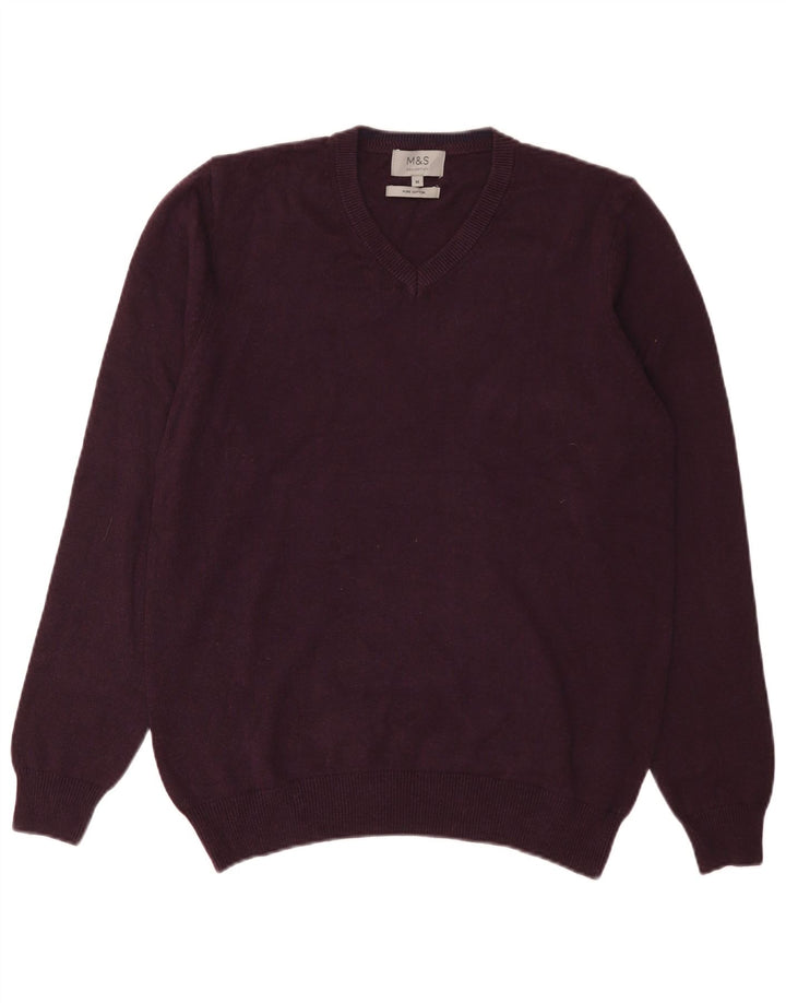 Marks & Spencer Herren-Pullover mit V-Ausschnitt aus mittelvioletter Baumwolle