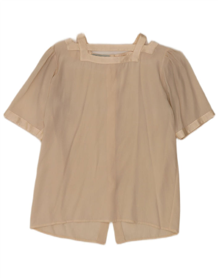 Vintage Damen Kurzarm-Hemdbluse UK 12 Medium Beige