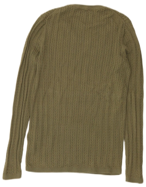 Tommy Hilfiger Damen-Pullover mit Rundhalsausschnitt, UK 12, mittlere Khaki-Baumwolle