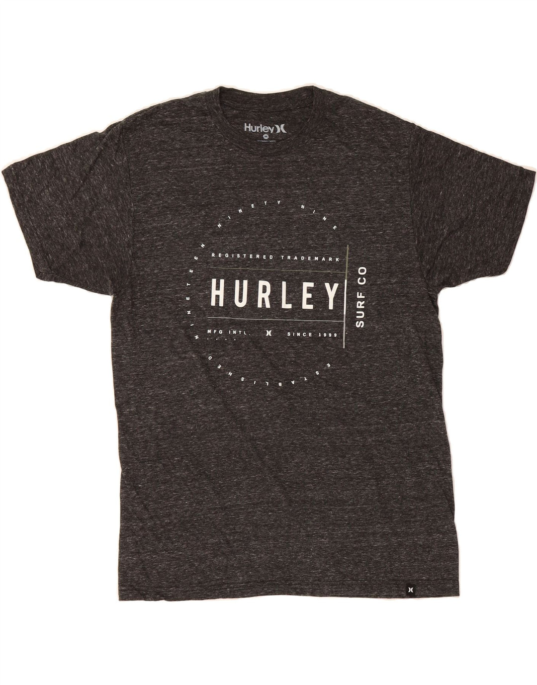 HURLEY Mens Graphic T-Shirt Top Medium Grey Flecked Polyester Vintage Hurley and Second-Hand Hurley from Messina Hembry 