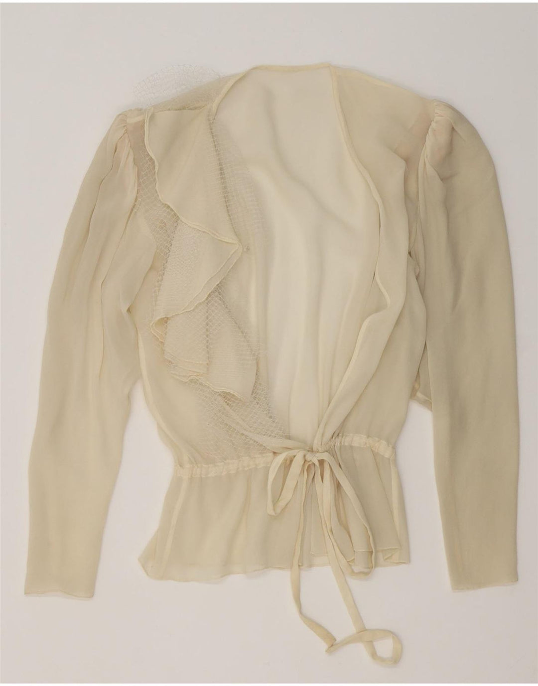 Vintage Damen Durchsichtige Wickelbluse Top UK 16 Large Off White