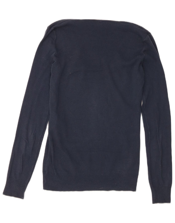 Benetton Damen-Pullover mit V-Ausschnitt, Gr. 10, Größe S, Marineblau, Baumwolle
