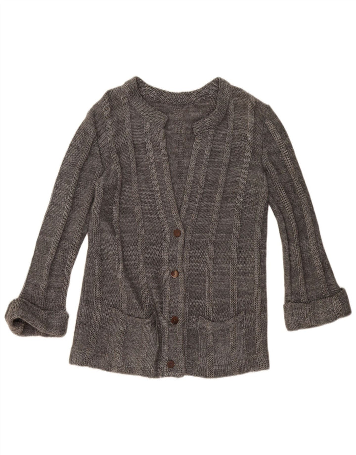 Vintage Damen Cardigan Pullover UK 14 Groß Grau gestreift
