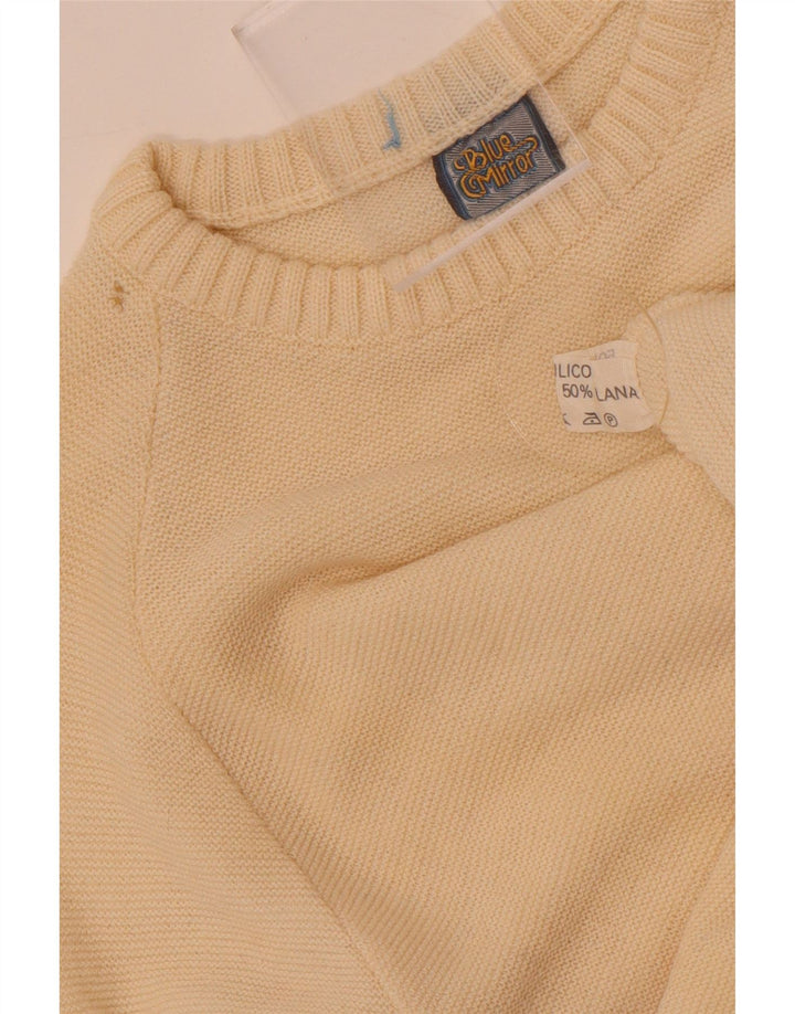 Vintage Herren-Pullover mit Rundhalsausschnitt, klein, cremefarbene Colourblock-Wolle