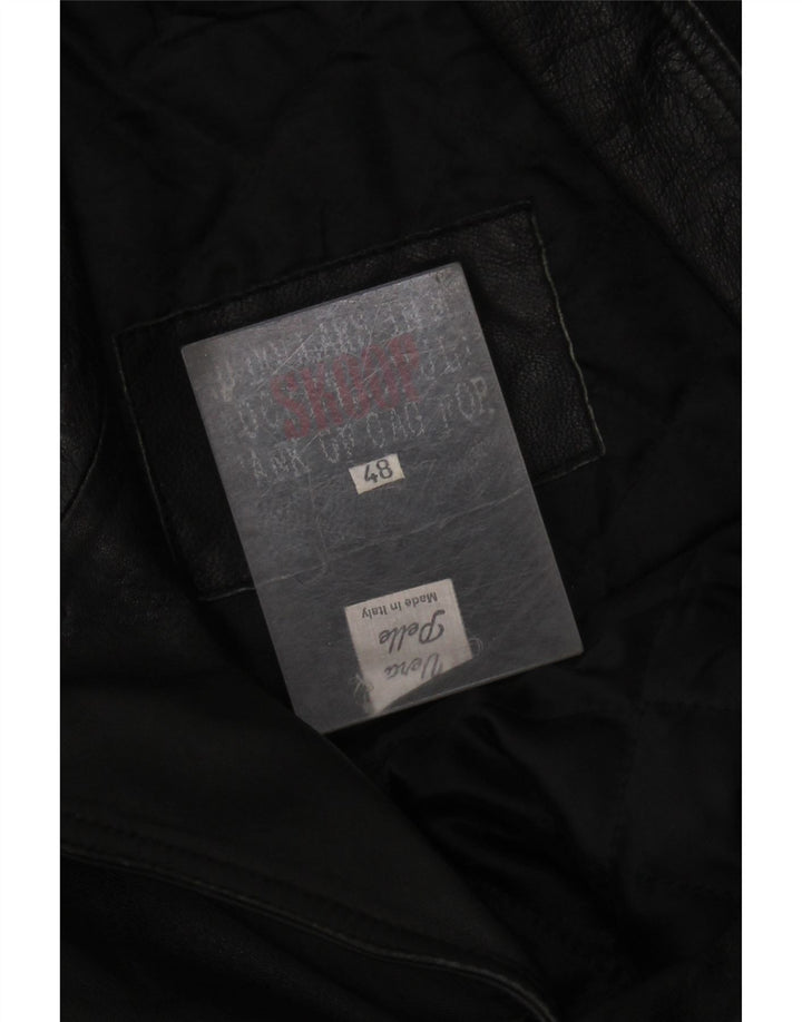 VINTAGE Damen Ledermantel IT 48 XL Schwarzes Leder