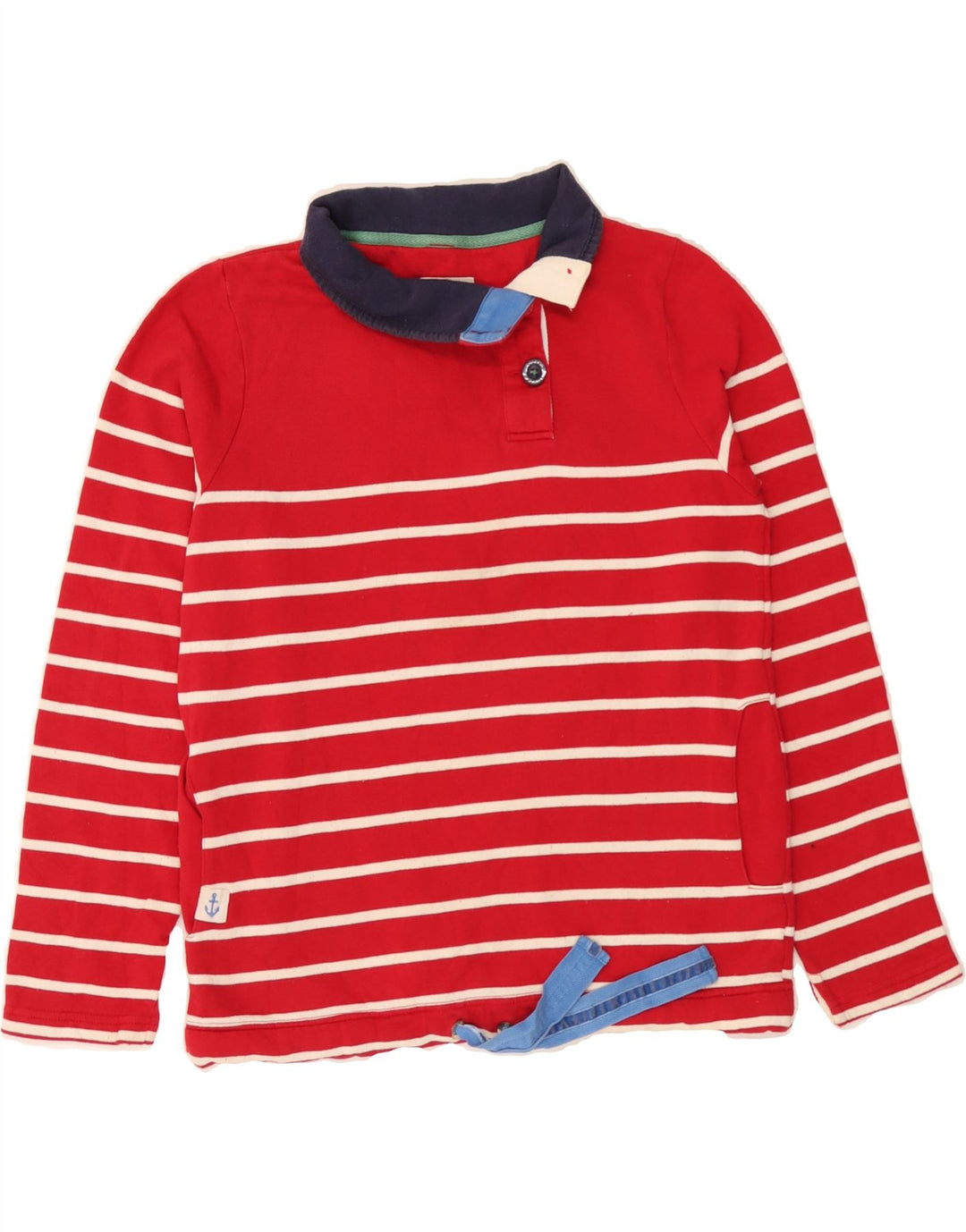 JOULES Womens Button Neck Sweatshirt Jumper UK 8 Small Red Striped Cotton Vintage Joules and Second-Hand Joules from Messina Hembry 