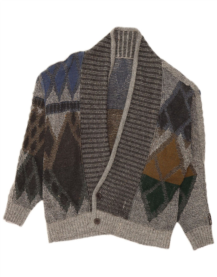 Vintage Herren Cardigan Pullover IT 50 Mittelgrau Argyle/Diamant