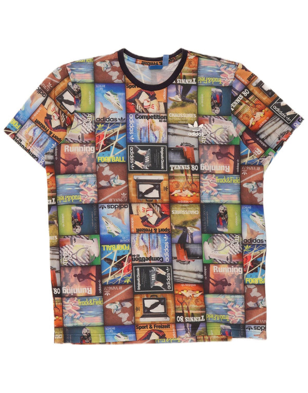 Adidas Mens Graphic T-Shirt Top Large Multicoloured Patchwork Polyester