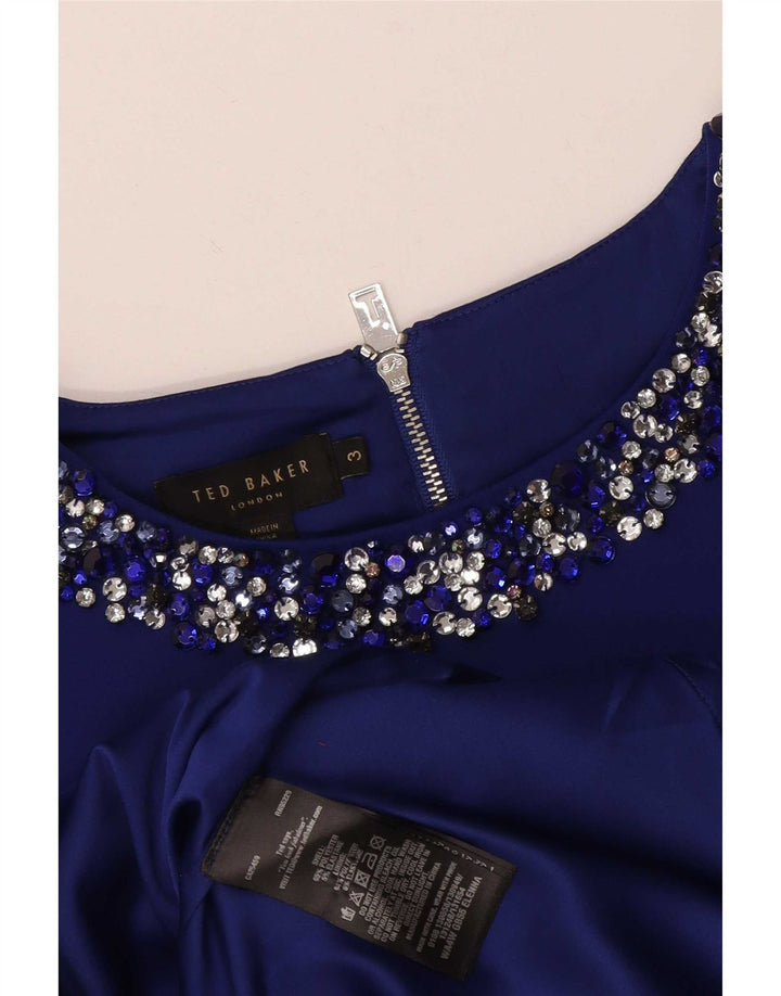 Ted Baker Damen Ärmelloses Etuikleid Größe 3 Mittelblaues Polyester