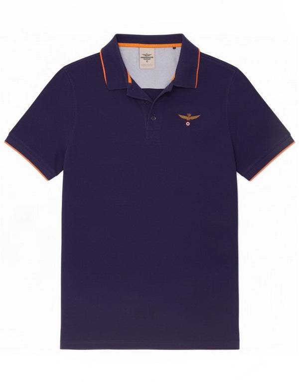 Aeronautica Militare Mens Slim Fit Polo Shirt XL Navy Blue Cotton