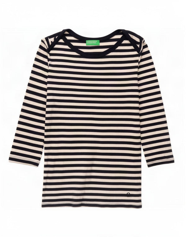 Benetton Damen-Top, 3/4-Ärmel, UK-Größe 12, mittelmarineblau, gestreift, Baumwolle