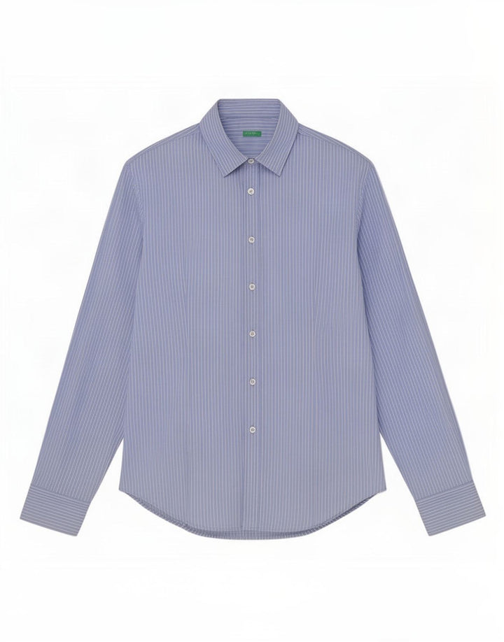 Benetton Herrenhemd, groß, blau gestreift, Baumwolle