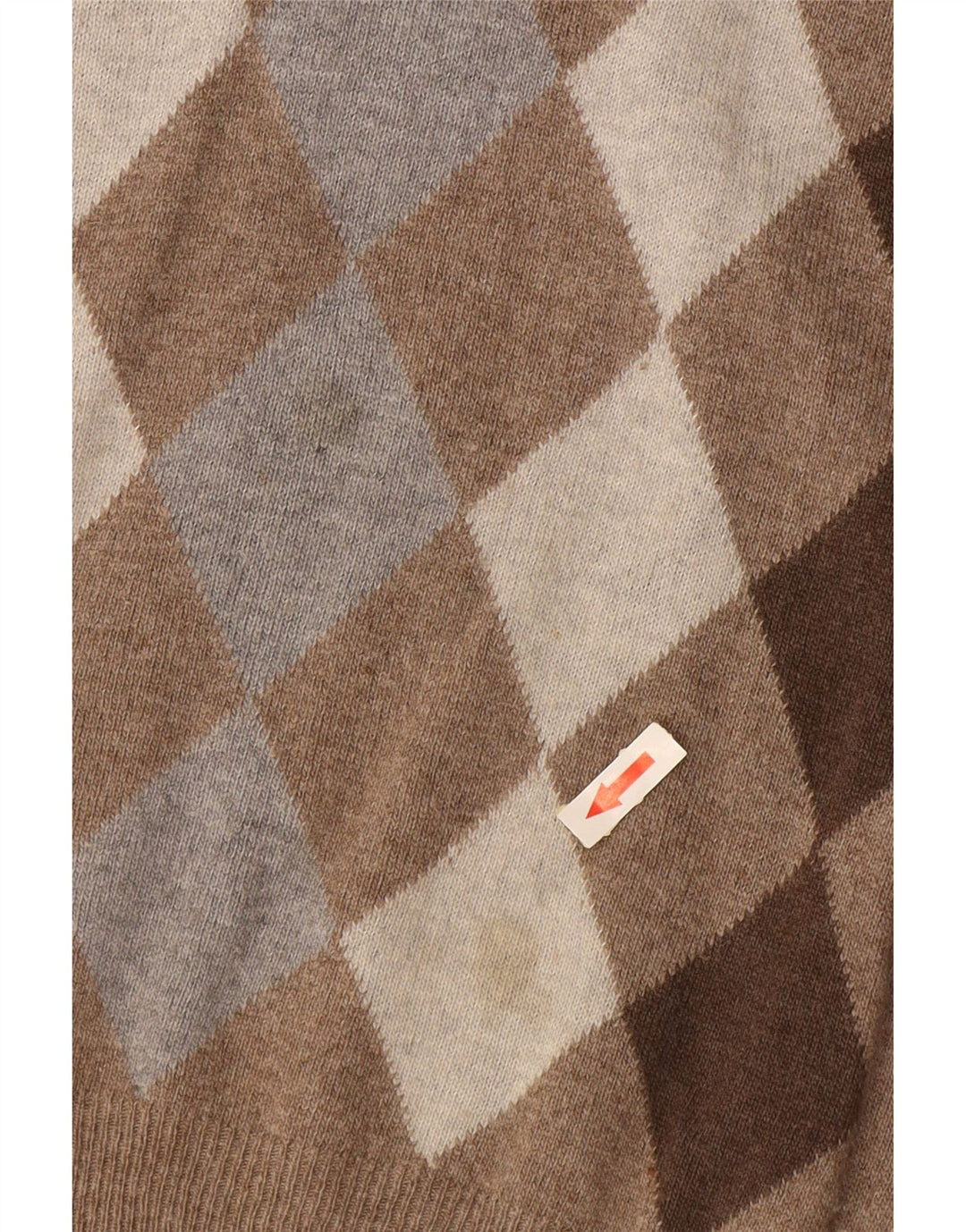 CONSENSO Herren-Pullover mit V-Ausschnitt, mittelbraune Argyle-/Diamantwolle