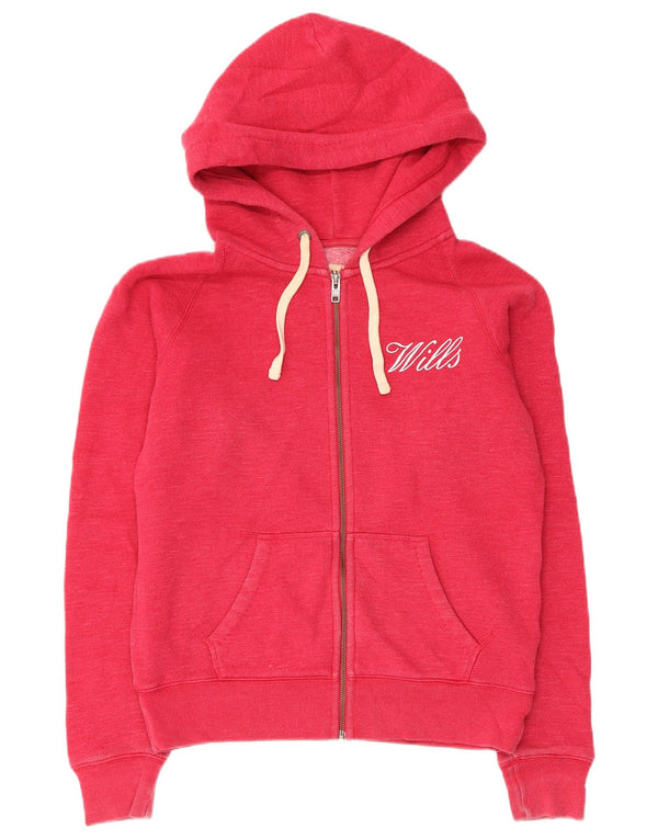 Jack Wills Damen-Kapuzenpullover mit grafischem Reißverschluss, UK 12, mittelrosa, Baumwolle