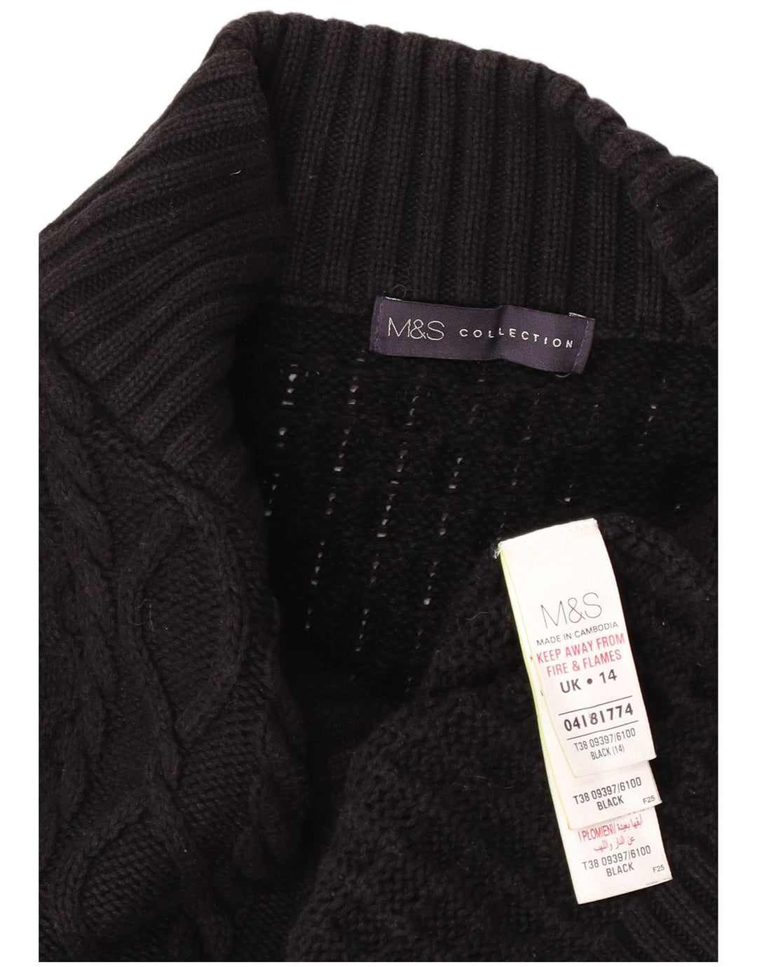 Marks & Spencer Damen-Cardigan-Pullover UK 14 Large Schwarze Baumwolle