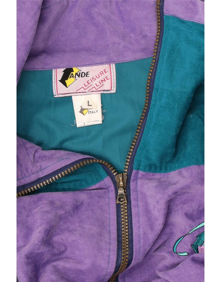 Vintage Herren-Trainingsanzug aus Velours, groß, grün, Farbblock-Polyester