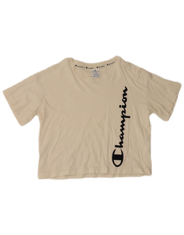 Champion Damen Crop Graphic T-Shirt Top UK 18 XL Weiße Baumwolle
