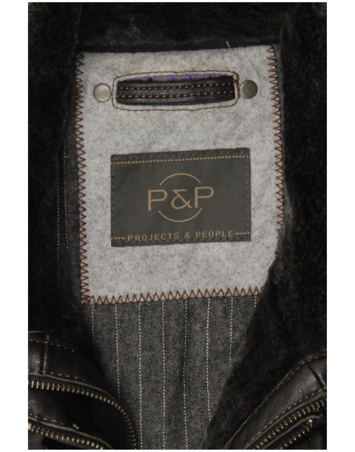 P&P People Herren Lederjacke IT 48 Mittelschwarzes Leder