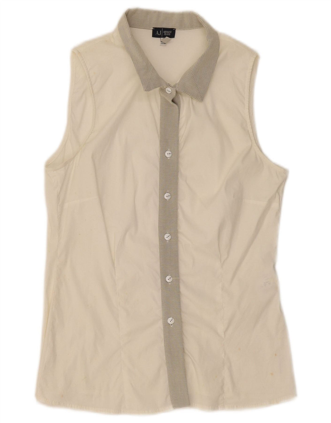 Armani Jeans Damen Ärmellose Bluse EU 42 Medium Weiß Gestreift