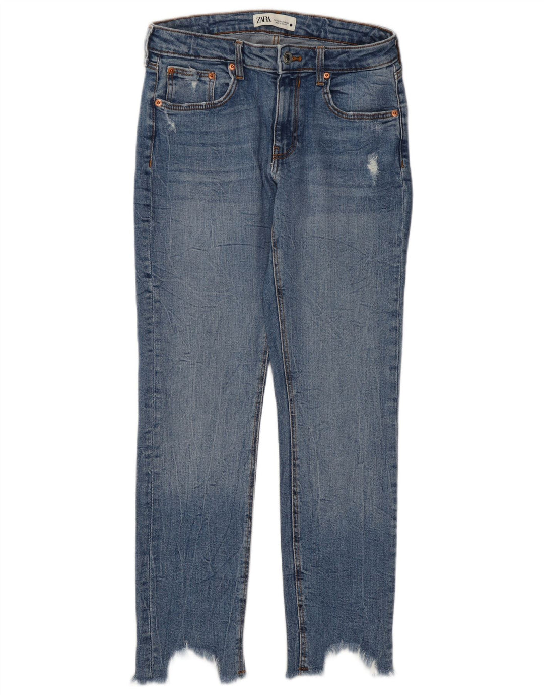 Zara Damen Distressed-Cropped-Jeans EU 40 Medium W30 L27 Blau