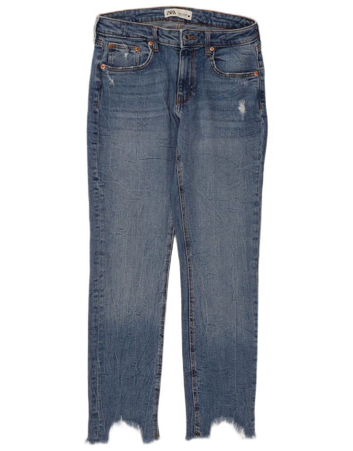 Zara Damen Distressed-Cropped-Jeans EU 40 Medium W30 L27 Blau