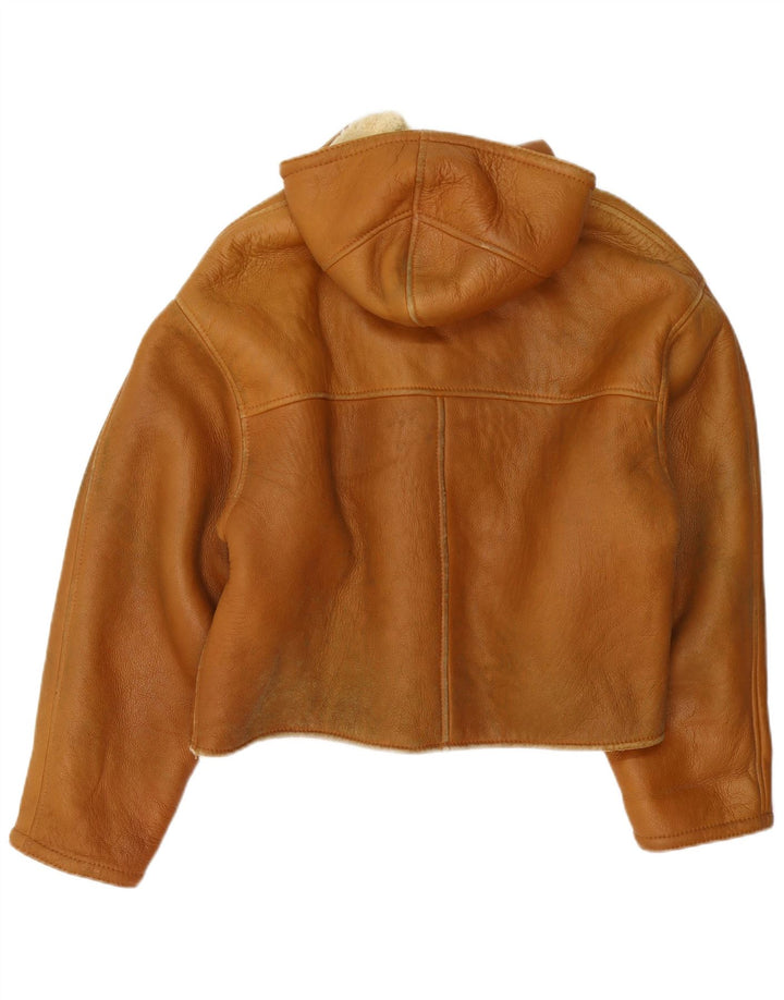 Vintage Damen Duffle Shearling Jacke mit Kapuze UK 16 Large Braun