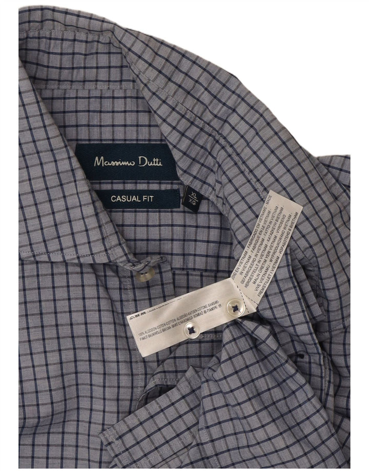 Massimo Dutti Herren-Hemd mit lässiger Passform, XL, blau kariert, Baumwolle