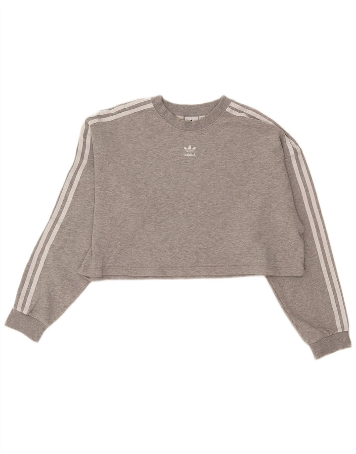 Adidas Damen Crop Oversized Sweatshirt Pullover UK 8 Small Graue Baumwolle
