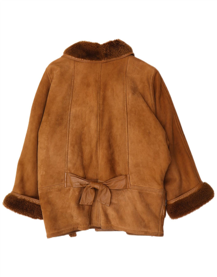 Vintage Damen 3/4 Ärmel übergroße Lammfelljacke EU 46 XL Braun