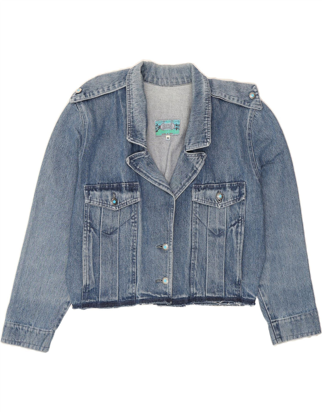 VINTAGE Womens Oversized Crop Denim Jacket UK 14 Medium Blue Vintage Vintage and Second-Hand Vintage from Messina Hembry 