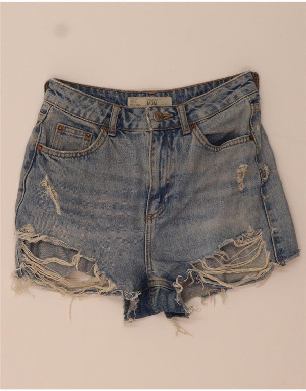 Topshop Damen Mom Distressed Denim Shorts UK 6 XS W26 Blau Polyester