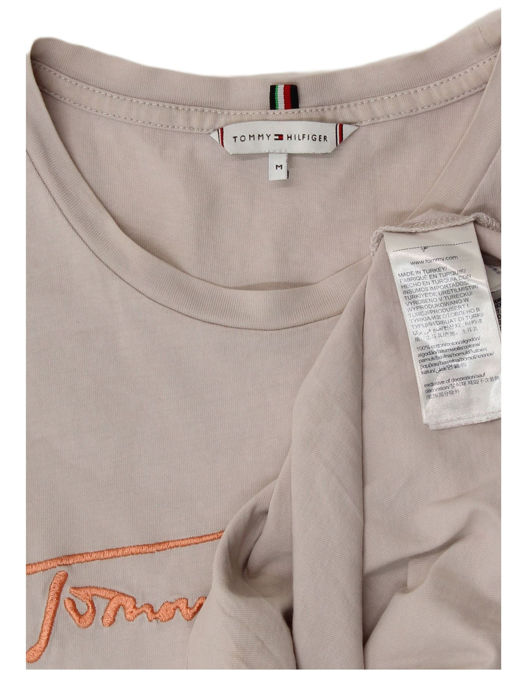 Tommy Hilfiger Damen Grafik-T-Shirt-Oberteil UK 14 Mittelgraue Baumwolle