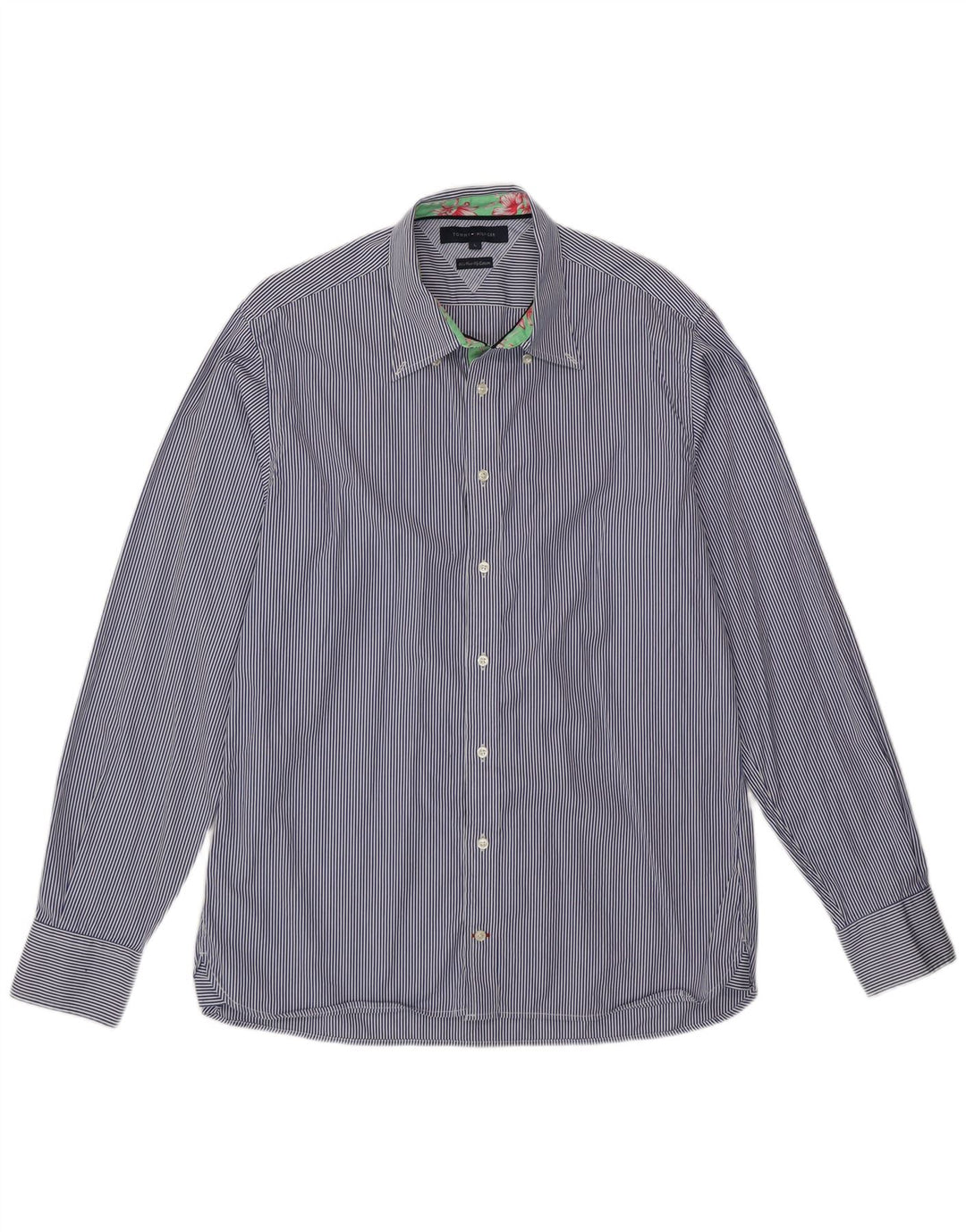 TOMMY HILFIGER Mens Shirt Large Blue Striped Cotton