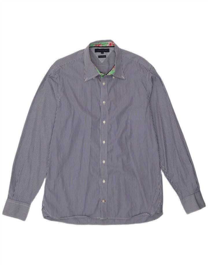 TOMMY HILFIGER Mens Shirt Large Blue Striped Cotton
