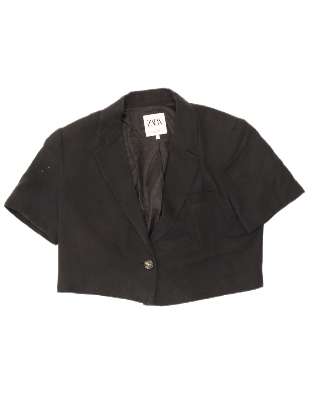 Zara Damen Kurzarm-Bolero-Jacke UK 14 Mittelschwarzes Leinen