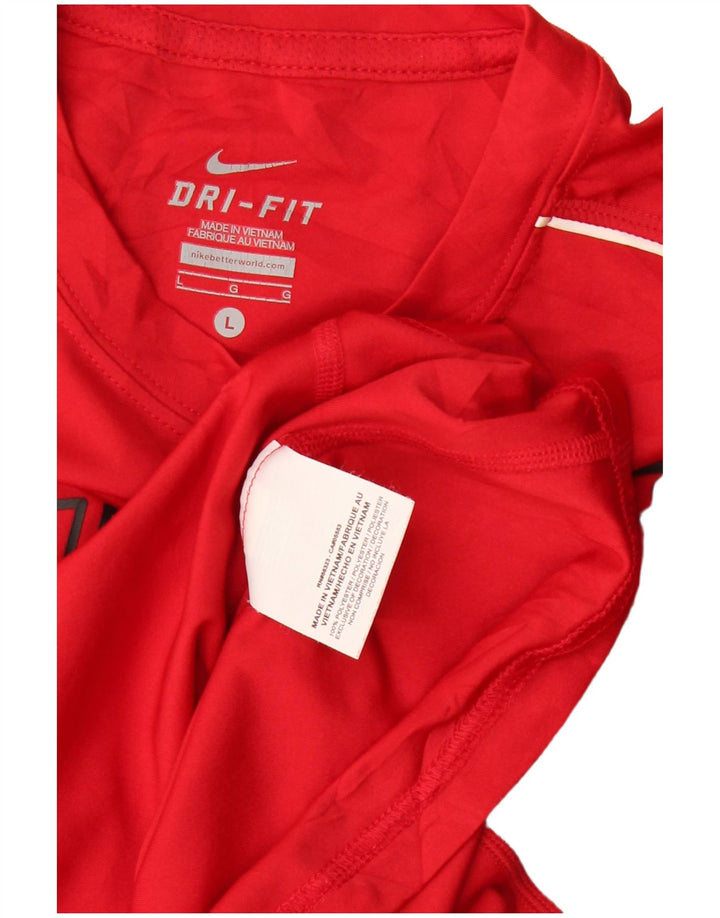 Nike Damen Dri Fit Graphic Top Langarm UK 16 Large Rot Polyester
