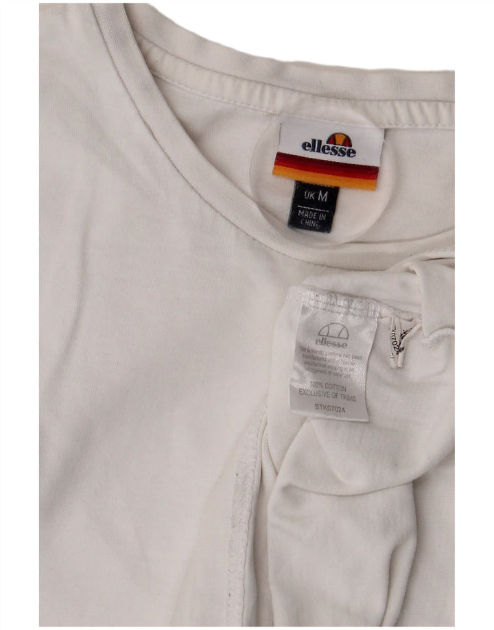 ELLESSE Damen Grafik-T-Shirt-Oberteil UK 14 Mittelweiße Baumwolle
