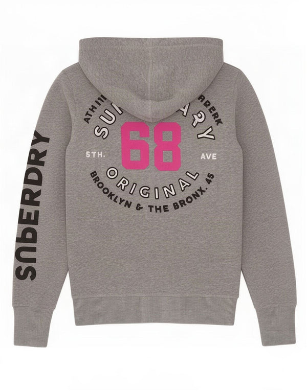 Superdry Damen Brooklyn Graphic Zip Hoodie Pullover UK 6 XS Grau Baumwolle