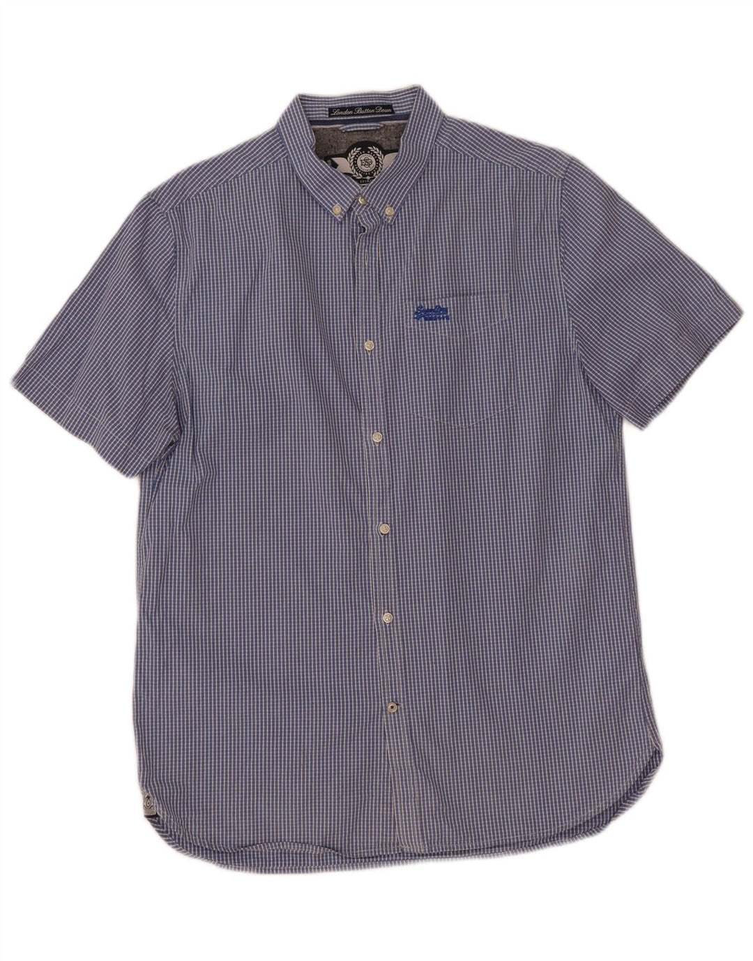 Superdry Herren-Kurzarmhemd XL, blau kariert, Baumwolle