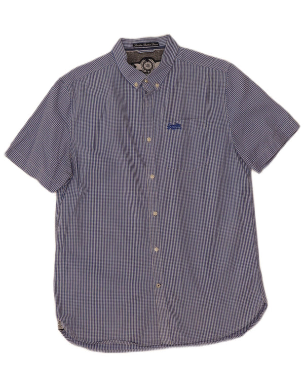 Superdry Herren-Kurzarmhemd XL, blau kariert, Baumwolle