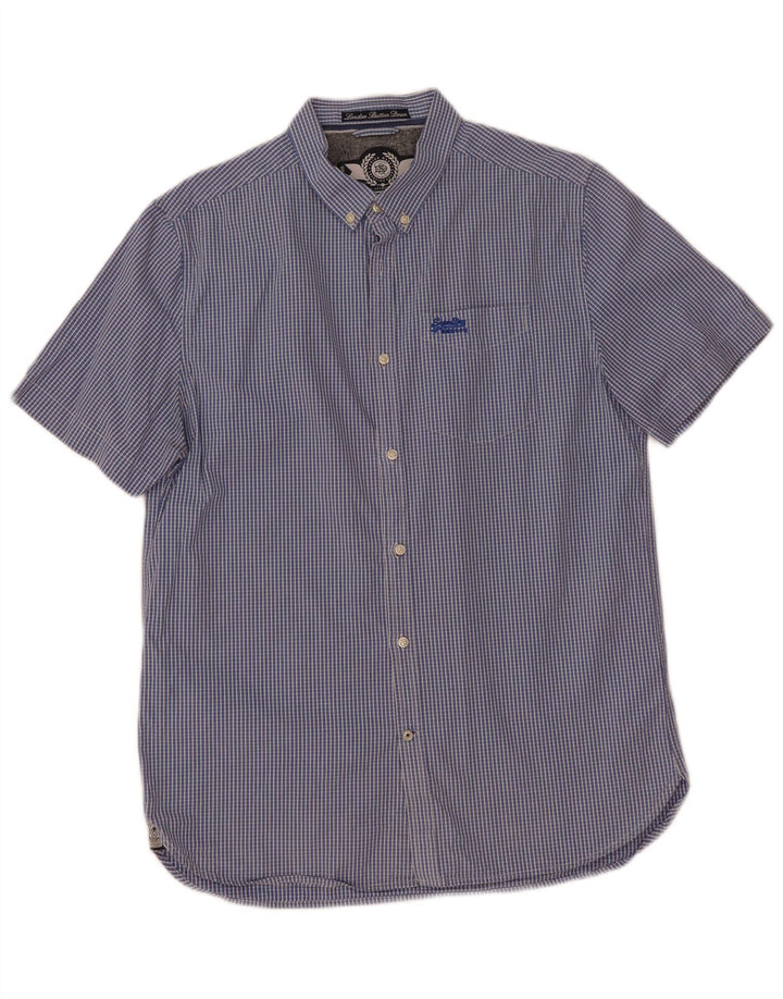 Superdry Herren-Kurzarmhemd XL, blau kariert, Baumwolle