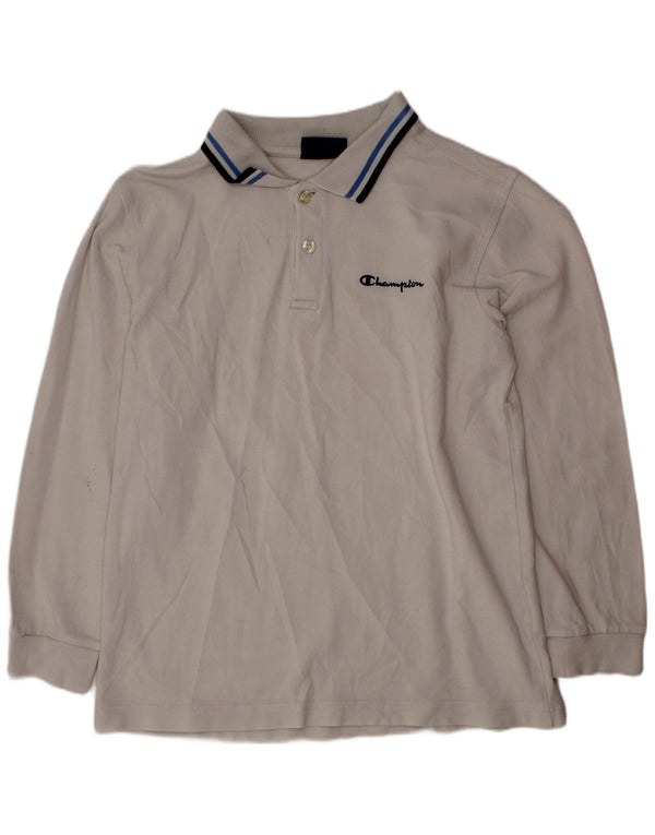 CHAMPION Langarm-Poloshirt für Jungen, 9–10 Jahre, Mittelweiß