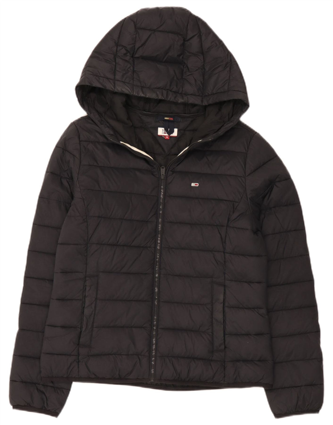 Tommy Hilfiger Wattierte Damenjacke mit Kapuze, UK 14, Mittelschwarz, Polyamid