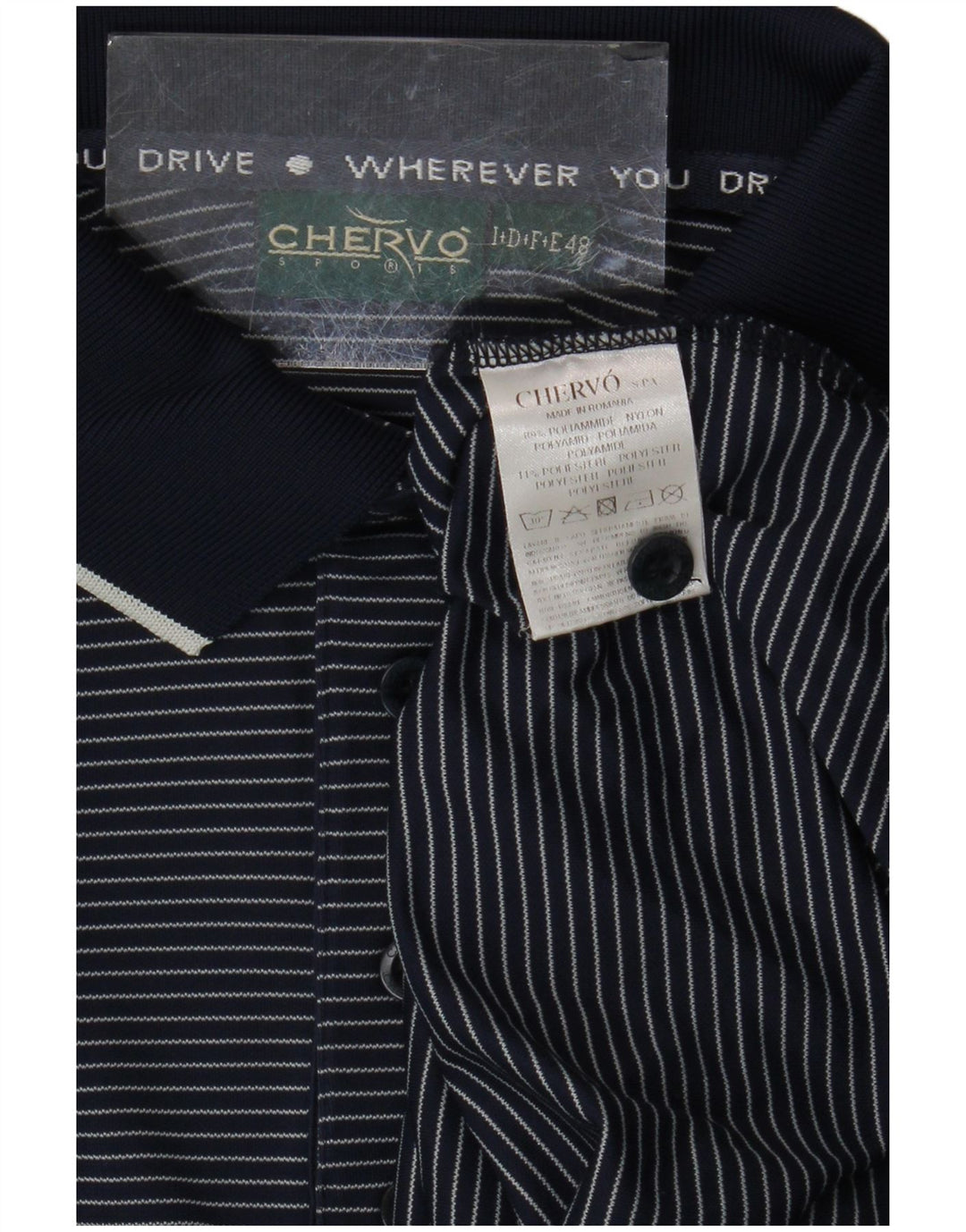 Chervo Herren Poloshirt IT 48 Medium Navy Blue Nadelstreifen Polyamid