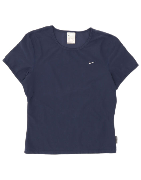 Nike Womens Dri Fit T-Shirt Top UK 10/12 Medium Navy Blue Polyester