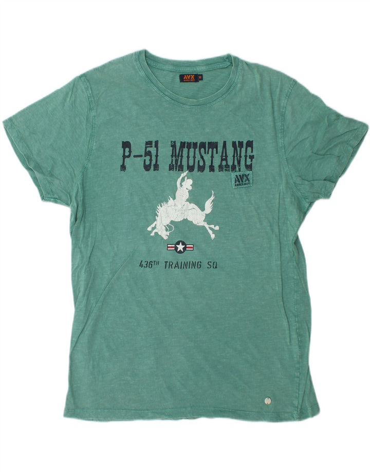 AVIREX Herren Grafik-T-Shirt-Oberteil aus mittelgrüner Baumwolle