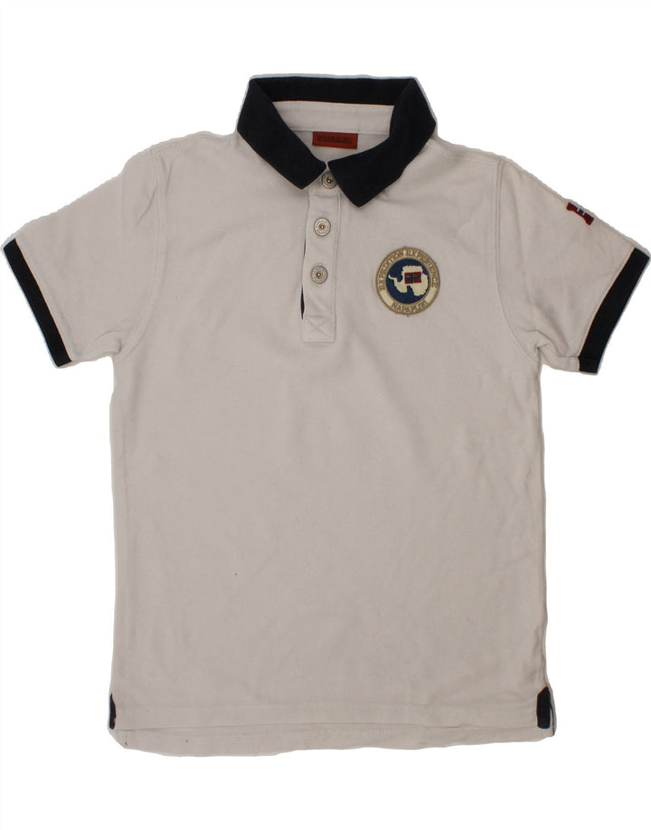 NAPAPIJRI Boys Graphic Polo Shirt 9-10 Years White Vintage Napapijri and Second-Hand Napapijri from Messina Hembry 