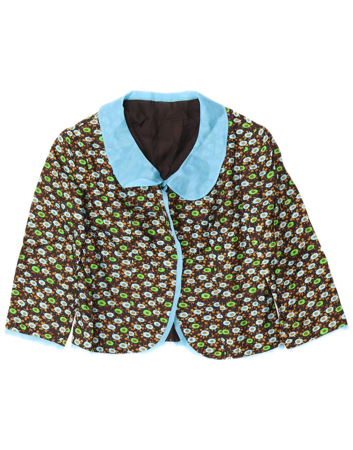 VINTAGE Damen 3/4-Ärmel 2-teiliges Set UK 14 Mittelschwarz geblümt