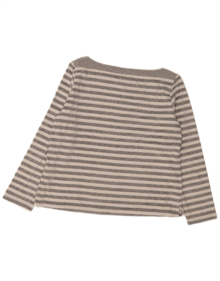 Marks & Spencer Damen-Oberteil, langärmlig, UK-Größe 44, Größe L, grau gestreift, Baumwolle